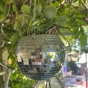 Silver Disco Ball Hanging Planter